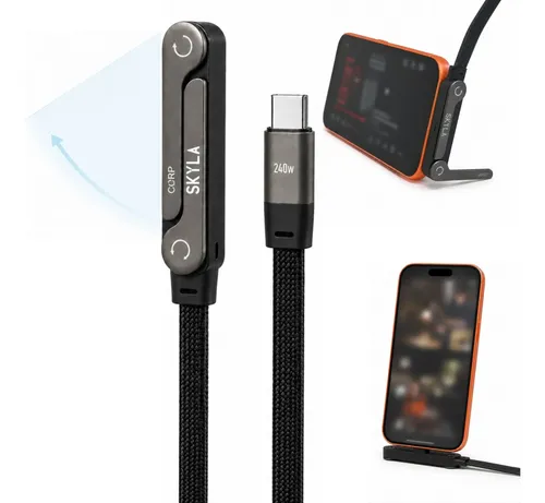 Cable USB-C a USB-C 240W con Soporte Plegable – Carga Rápida
