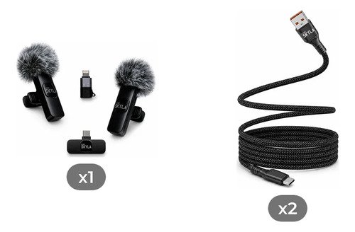 Kit Micrófonos Corbateros Inalámbricos + 2 Cables Usb-a A Usb-c 60w Negro Corp Skyla