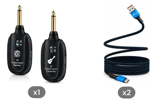 Combo Sistema Inalámbrico Para Guitarra + 2 Cables Usb-a A Usb-c 60w Azul Corp Skyla