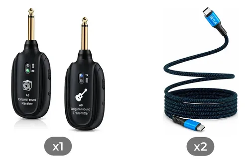 Combo Sistema Inalámbrico Para Guitarra + 2 Cables Usb-c A Usb-c 60w Azul Corp Skyla
