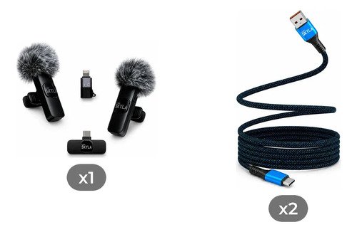 Kit Micrófonos Corbateros Inalámbricos + 2 Cables Usb-a A Usb-c 60w Azul Corp Skyla