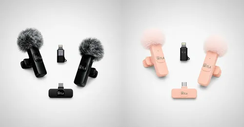 Kit Micrófonos Corbateros Inalámbricos Negro Y Rosa Tipo C Y Lightning - 4 Micrófonos Corp Skyla