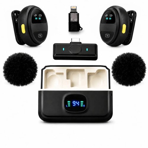 Microfono Lavalier Inalambrico X2 Usb Tipo C Android iPhone Negro