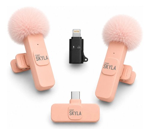 Micrófono Inalámbrico Corbatero - Receptor Usb-c Y Adaptador Lightning - Color Rosa
