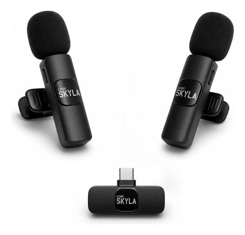 Micrófono corbatero color negro con receptor USB-C